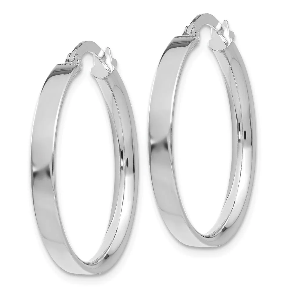 3mm x 22mm White Rhodium Plated 14k Yellow Gold Round Hoop Earrings