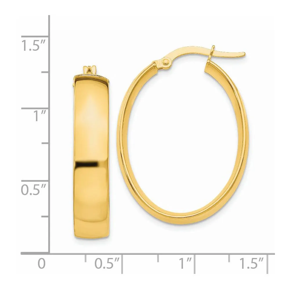 5.75mm, 14k Yellow Gold Oval Hoop Earrings, 30mm (1 1/8 Inch)