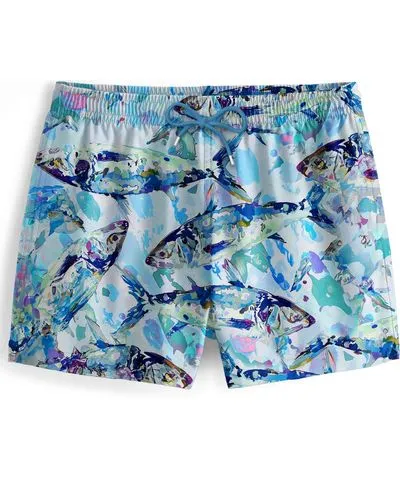 Aloha from Deer Men's White / Blue Fish Swimming Shorts