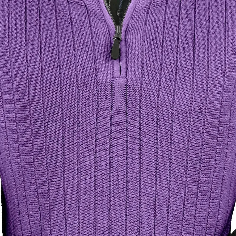 Baby Alpaca 'Links Stitch' Ribbed Zip-Neck Sweater Vest in Lilac Heather by Peru Unlimited