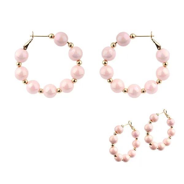 Barbie Theme Pearl Finish Bead Hoop Earrings