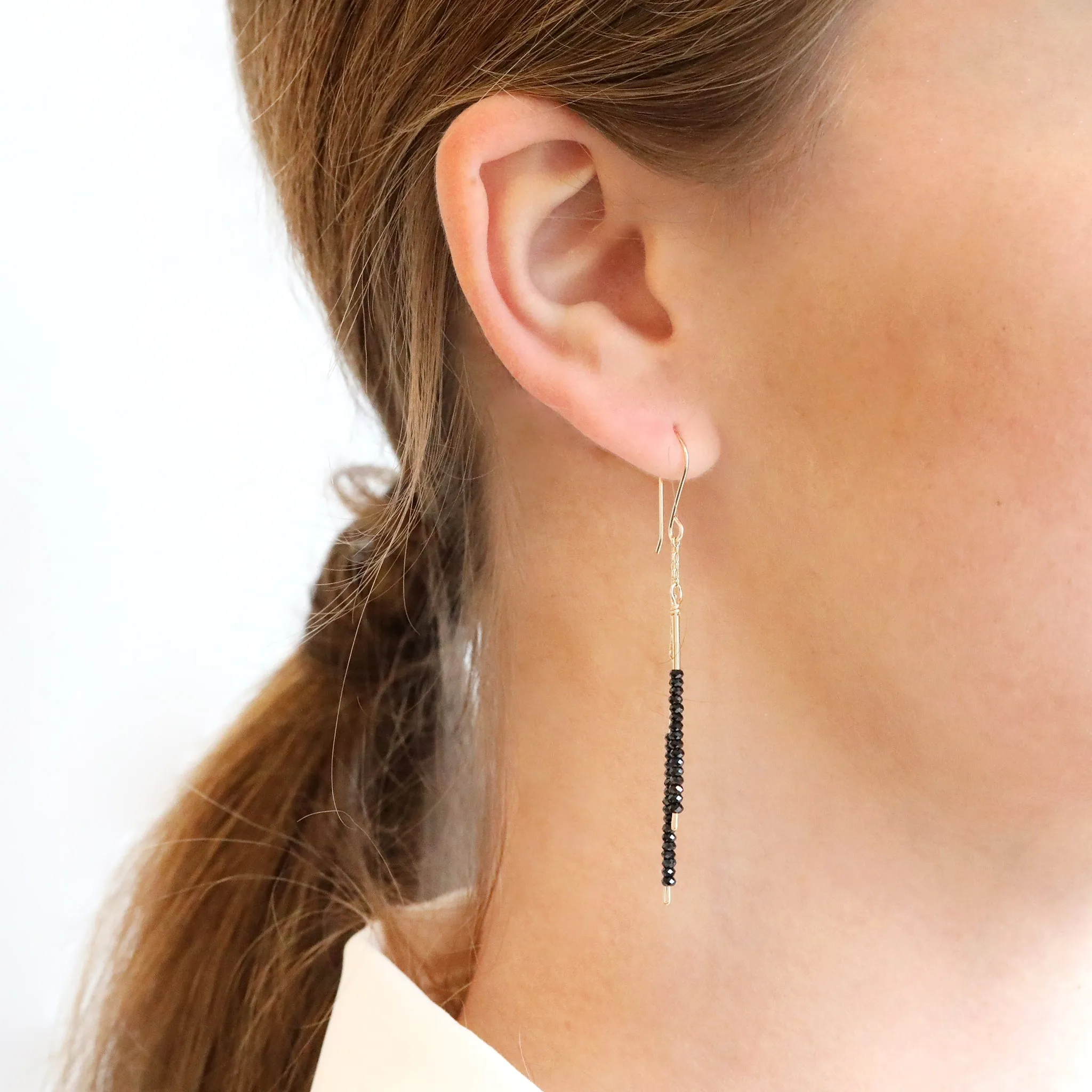 Black Spinel Chain Drop Earrings