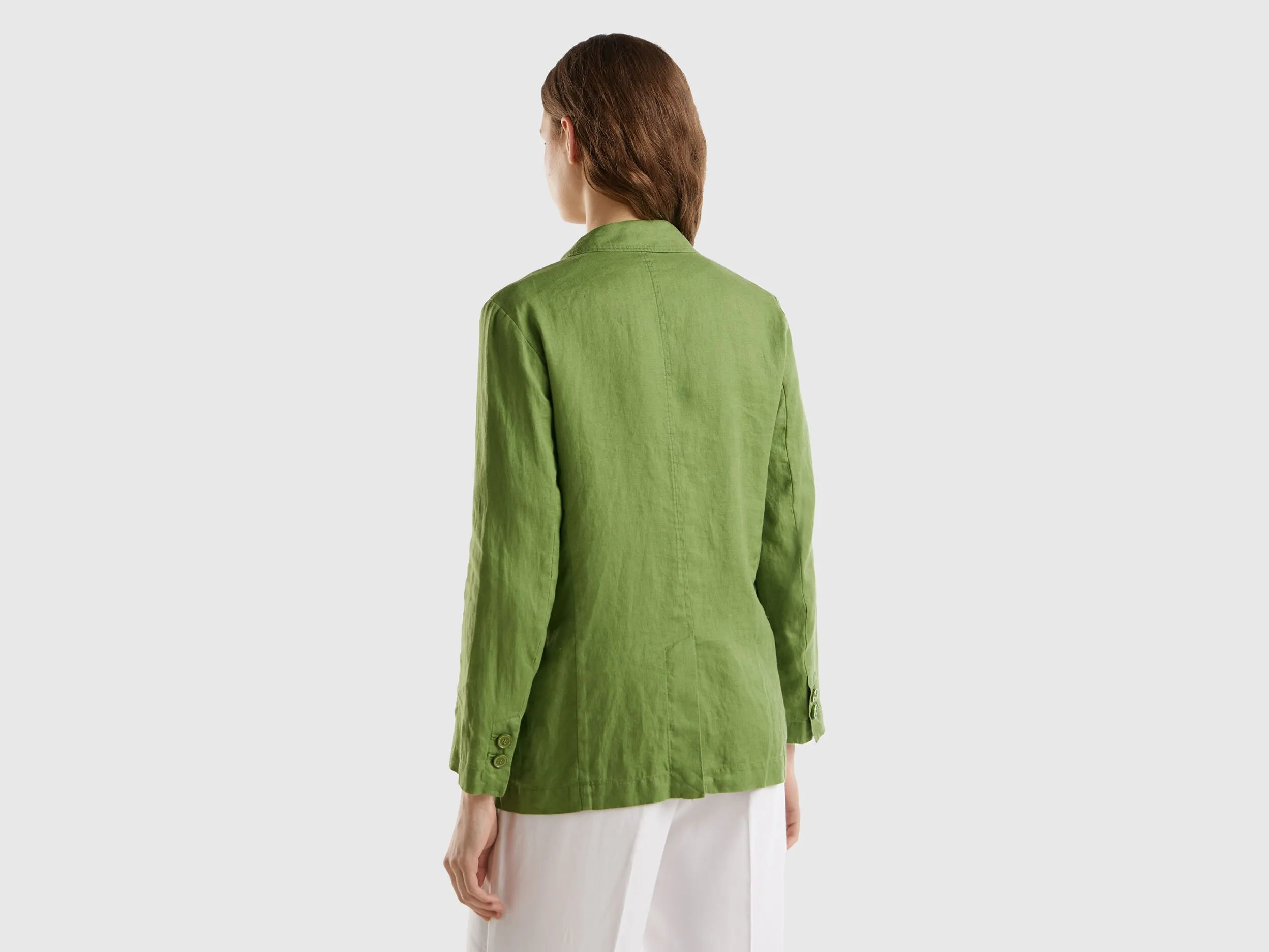 Blazer in pure linen - Military Green | Benetton