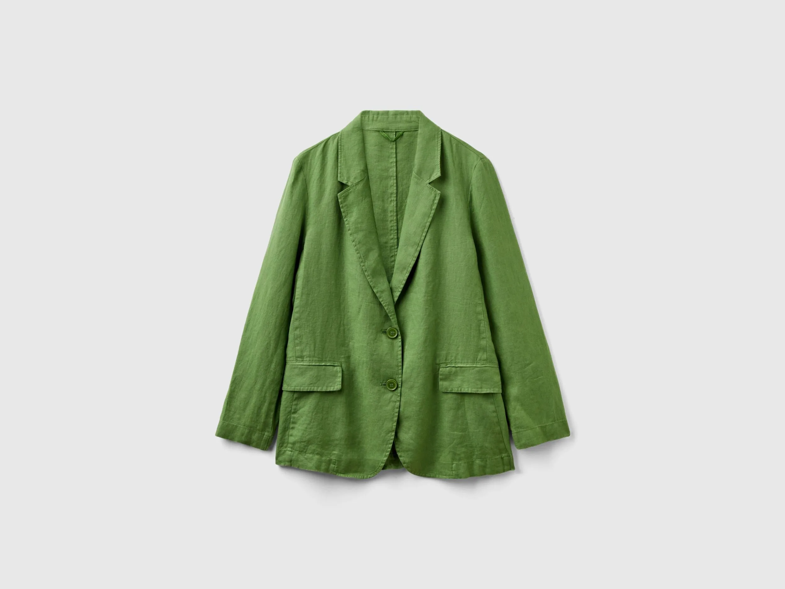 Blazer in pure linen - Military Green | Benetton