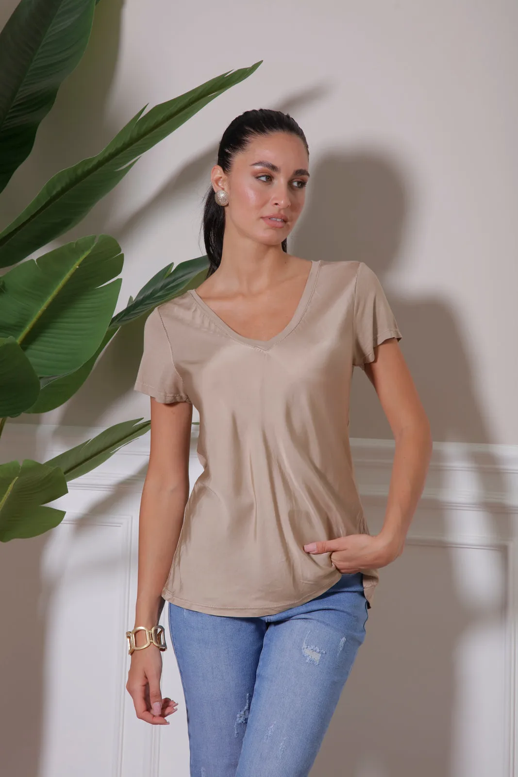 Blusa Mezza Manica Seta E Viscosa