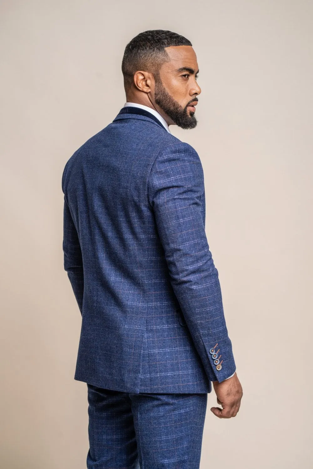 Cavani Kaiser Blue Tweed Check Slim Fit Blazer