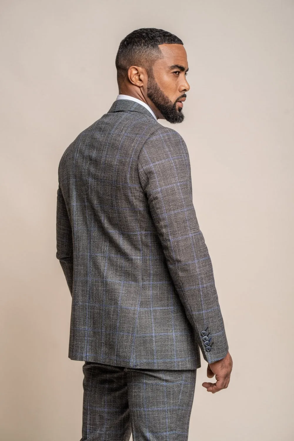 Cavani Power Grey Check Slim Fit Blazer