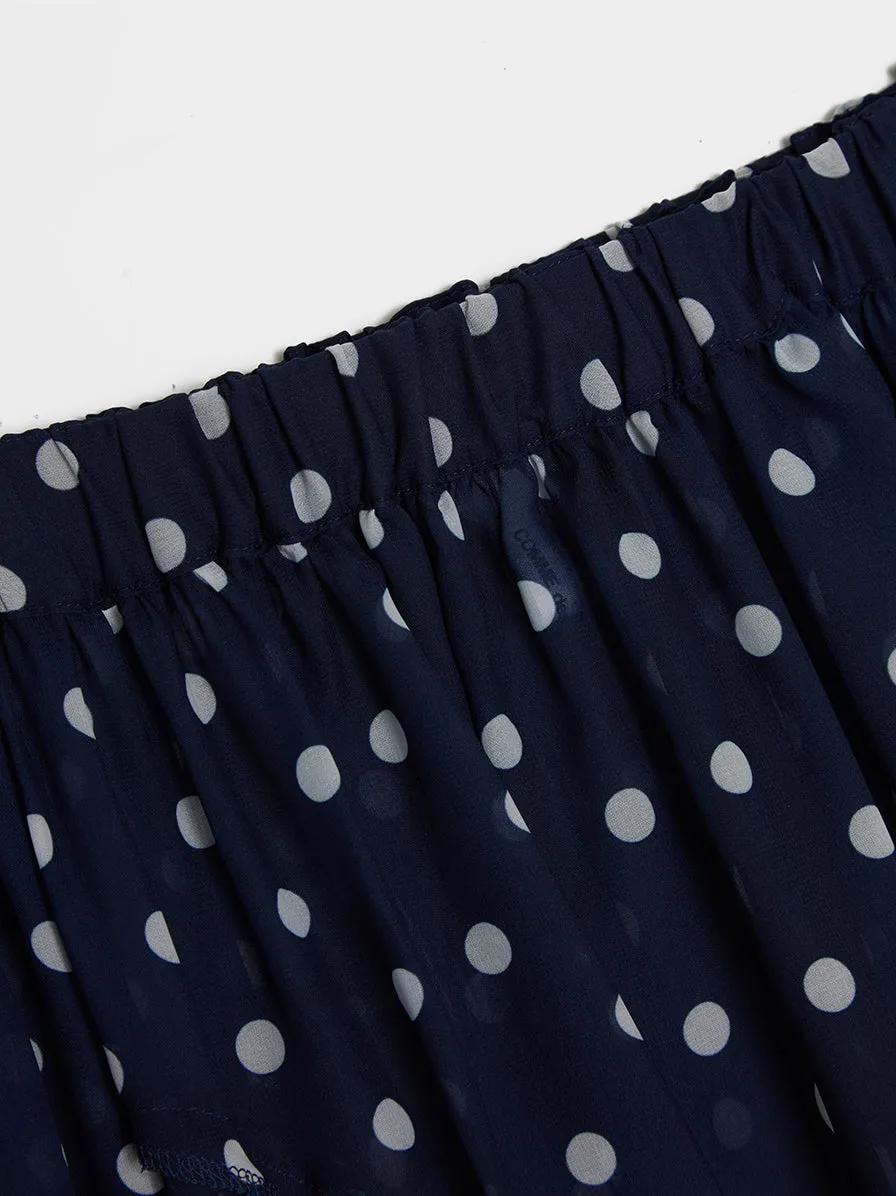 Chiffon Print Polka Dot Skirt, Navy