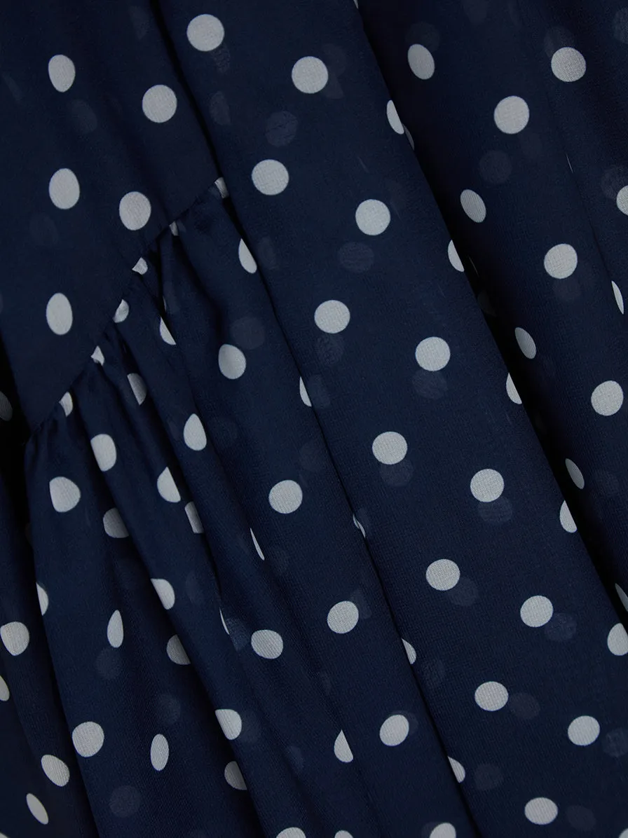 Chiffon Print Polka Dot Skirt, Navy