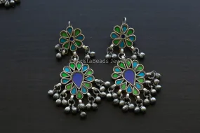 Darpan Real Glass Earrings - Blue Green