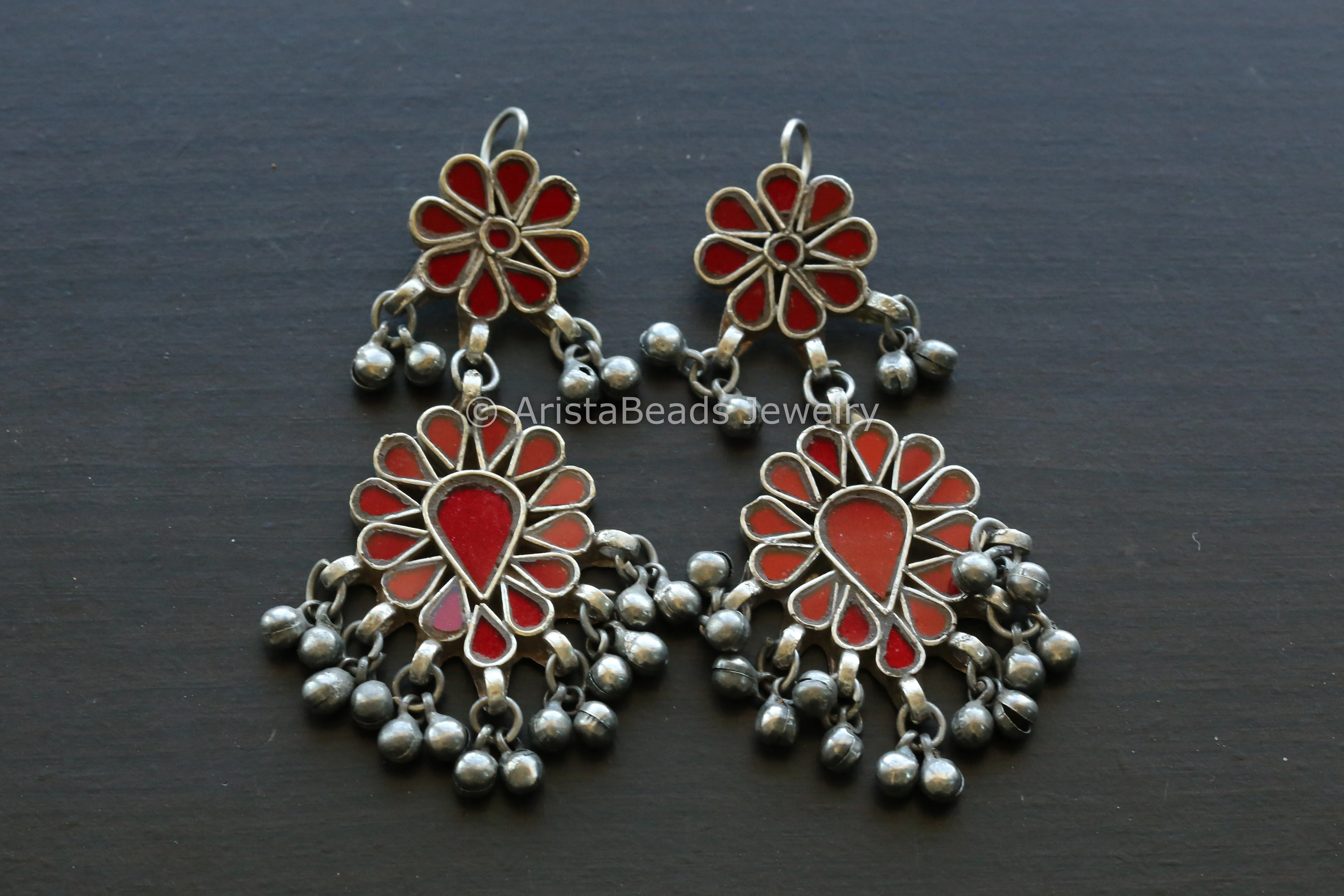 Darpan Real Glass Earrings - Bright Red