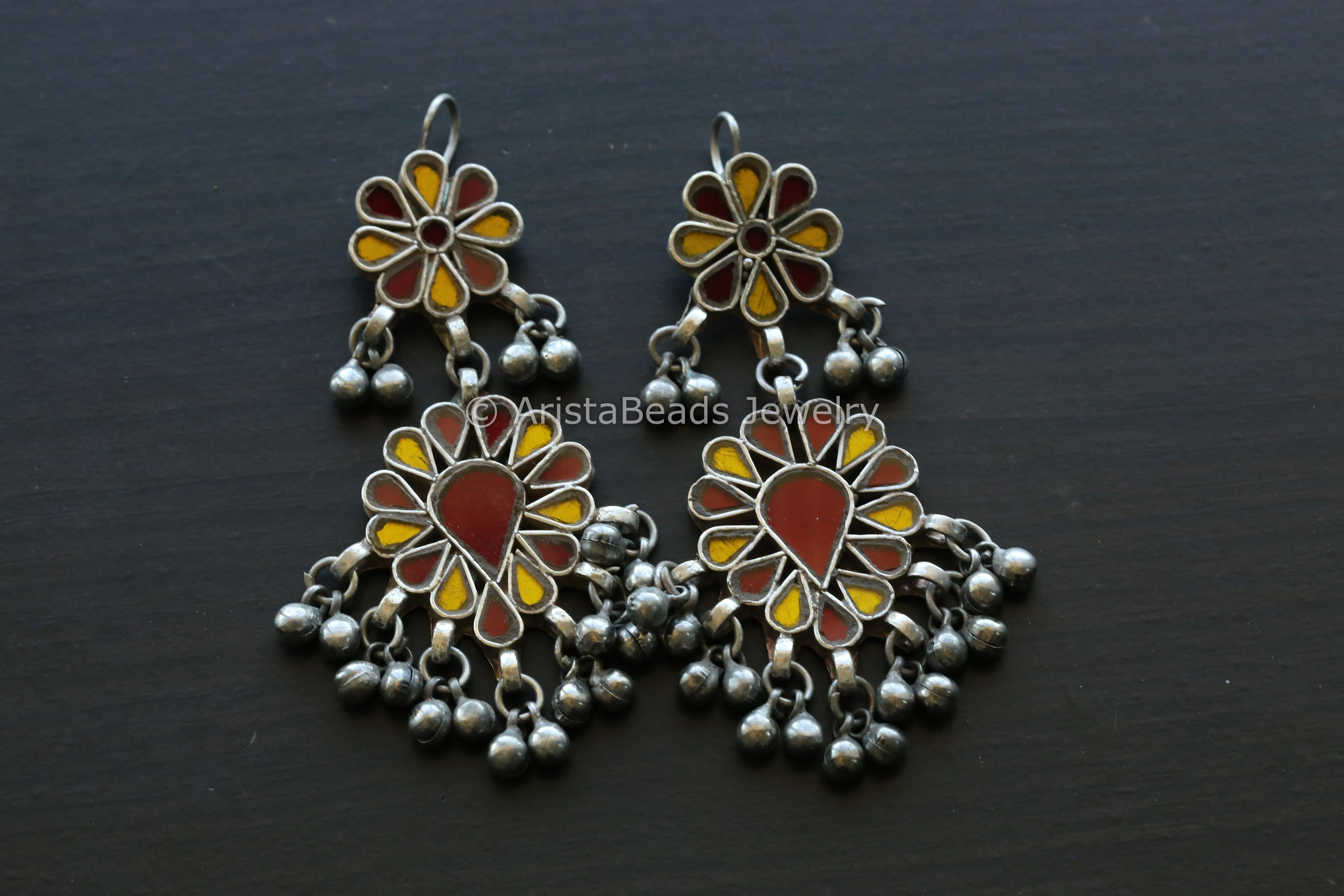 Darpan Real Glass Earrings - Yellow Red