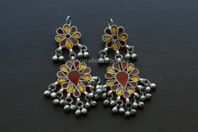 Darpan Real Glass Earrings - Yellow Red