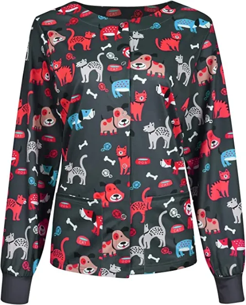 Dogs Cats Bones Halloween Scrub Jacket - William Jacket