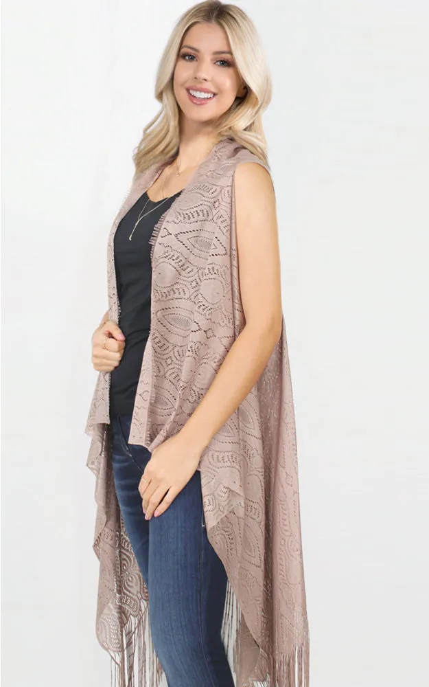 EAV9624 Lace Vest w/Long Fringes Cover Up