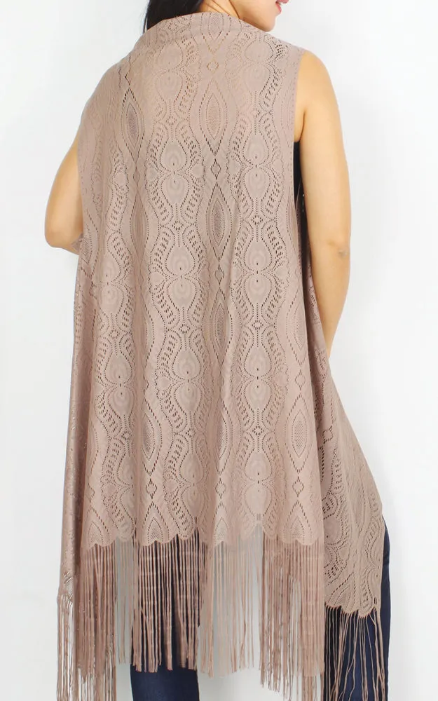 EAV9624 Lace Vest w/Long Fringes Cover Up