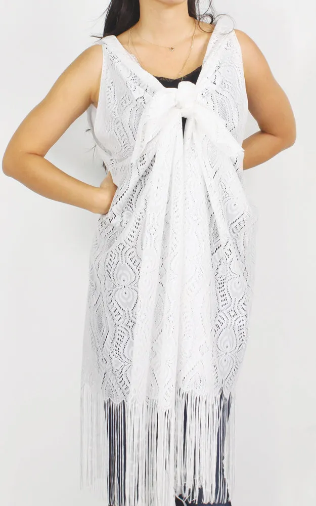 EAV9624 Lace Vest w/Long Fringes Cover Up