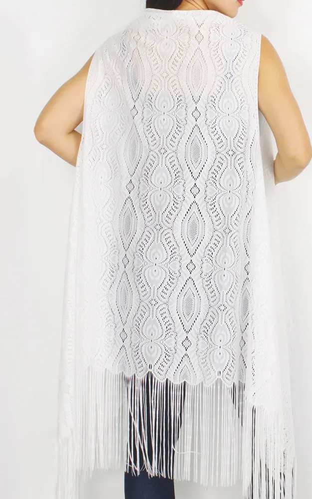 EAV9624 Lace Vest w/Long Fringes Cover Up