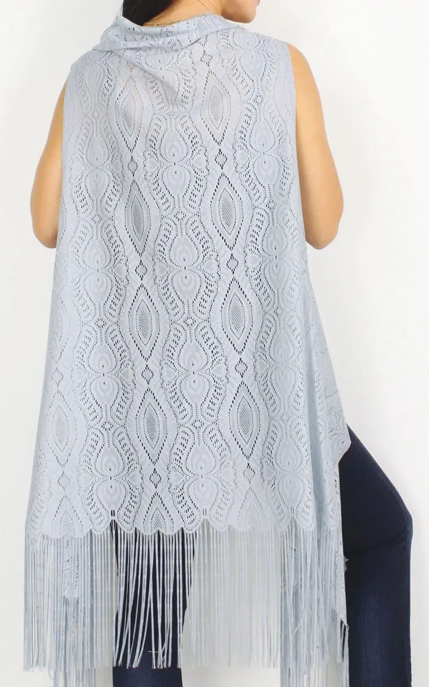 EAV9624 Lace Vest w/Long Fringes Cover Up