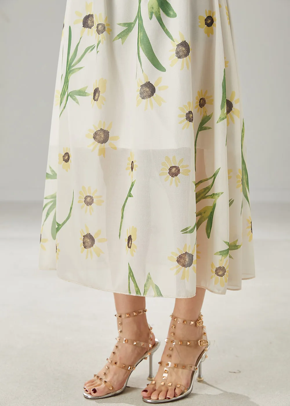 Elegant White Bamboo Print Linen Skirts Summer