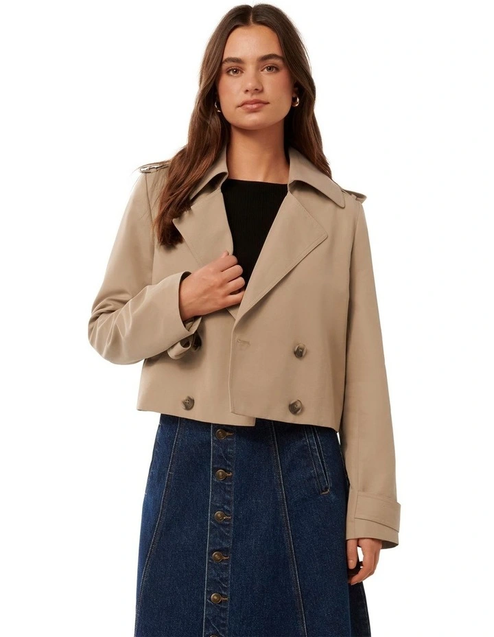 Ellie Cropped Trench Coat in Tan