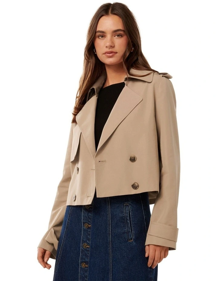 Ellie Cropped Trench Coat in Tan