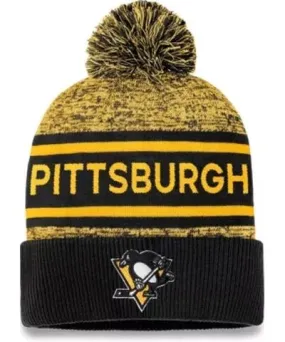 Fanatics Men's NHL Fanatics Black/Gold Pittsburgh Penguins Authentic Pro Cuffed Knit Hat with Pom