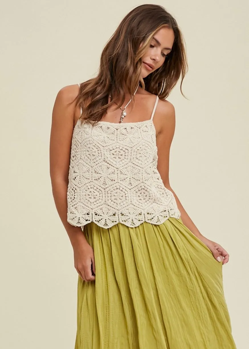 FINAL SALE - Crochet Scallop Hem Cami Tank