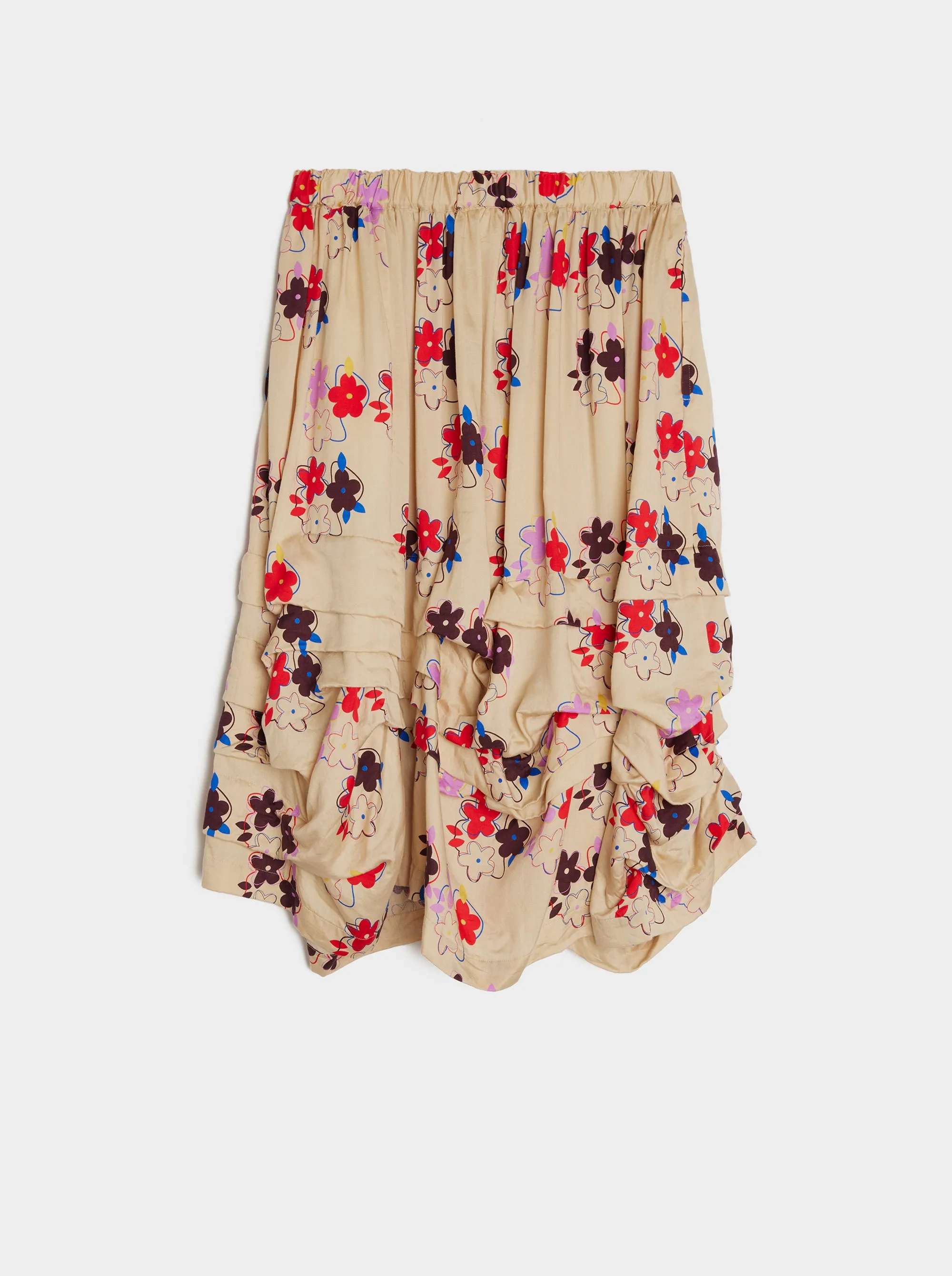 Flower Pattern Layered Skirt, Beige