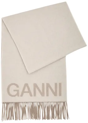 GANNI Logo-intarsia fringed wool scarf  
                         
                     
                