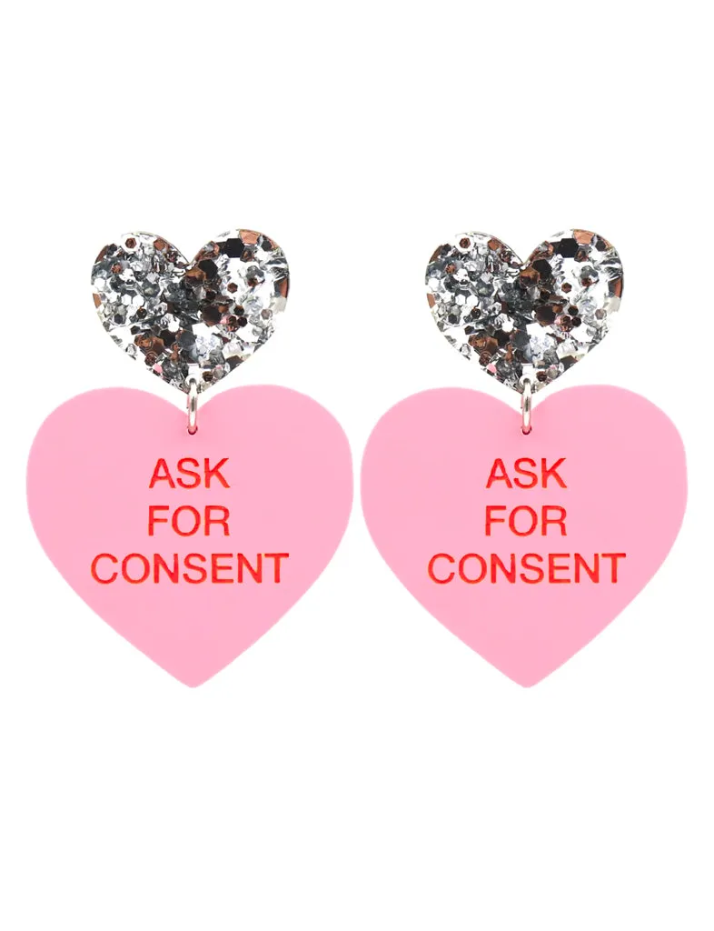 GENTLE REMINDER CANDY HEART EARRINGS - ASK FOR CONSENT