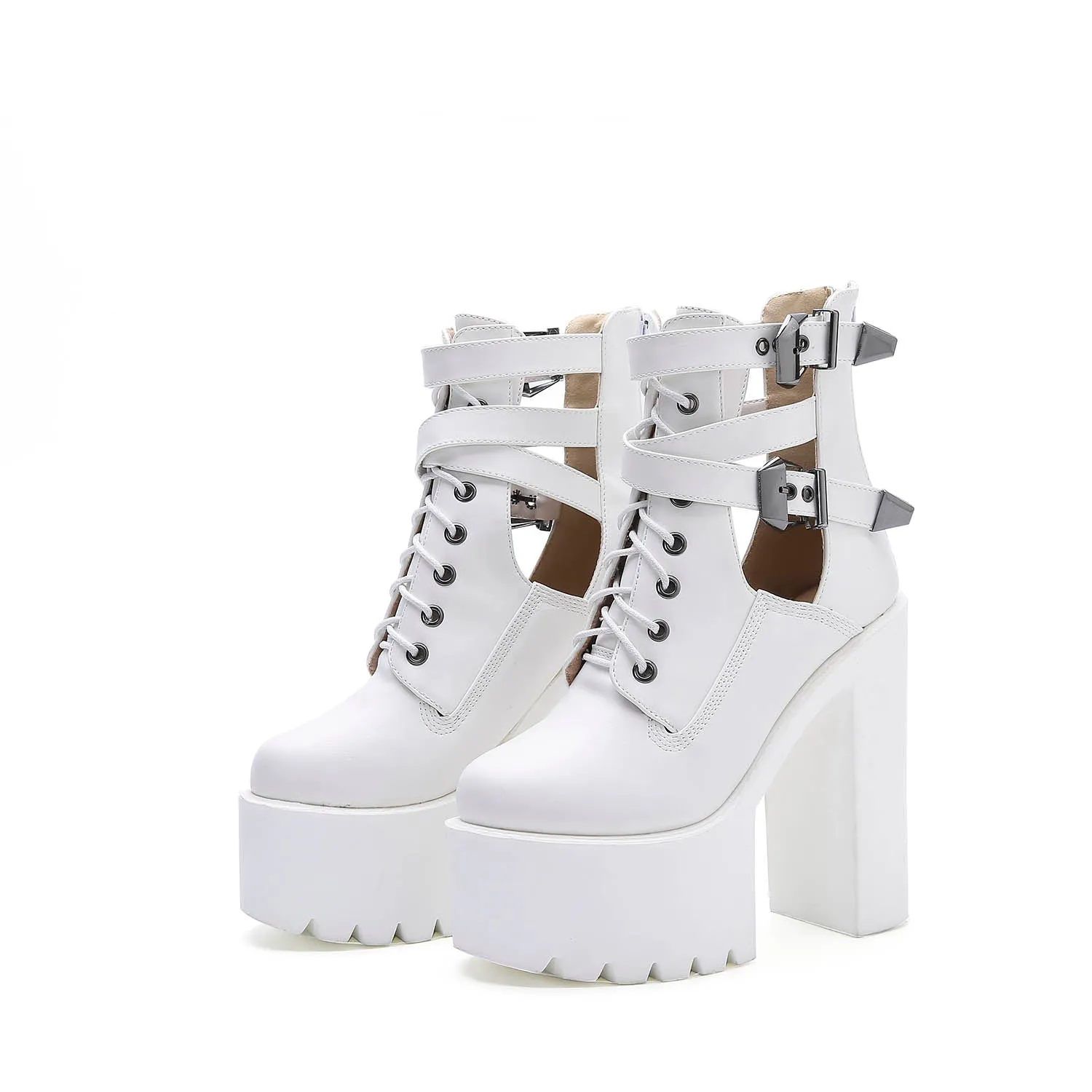 Genuine Leather High Heels Rock Style Boots / Alternative Thick Platform Boots