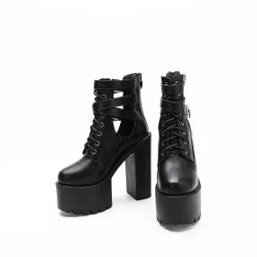 Genuine Leather High Heels Rock Style Boots / Alternative Thick Platform Boots