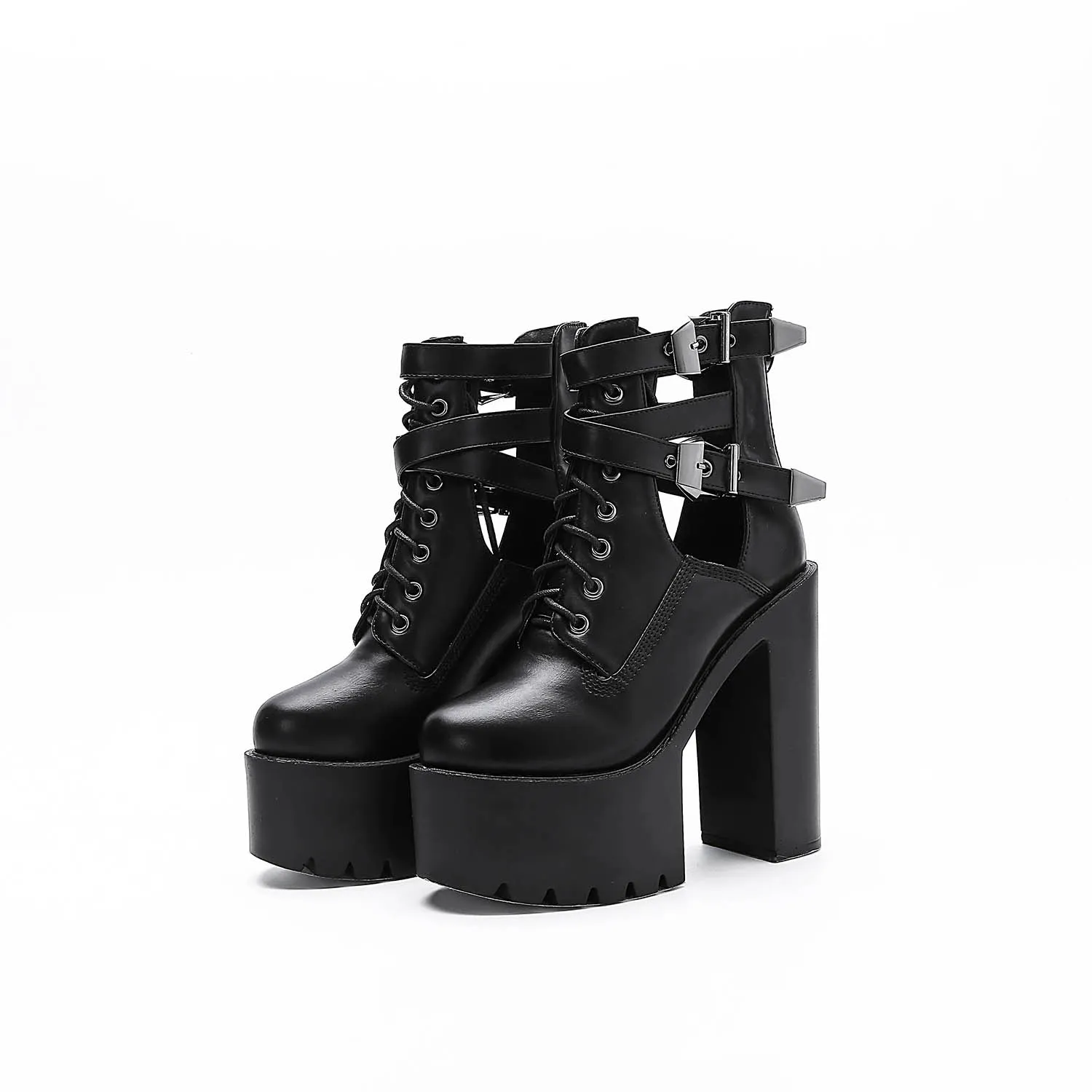 Genuine Leather High Heels Rock Style Boots / Alternative Thick Platform Boots