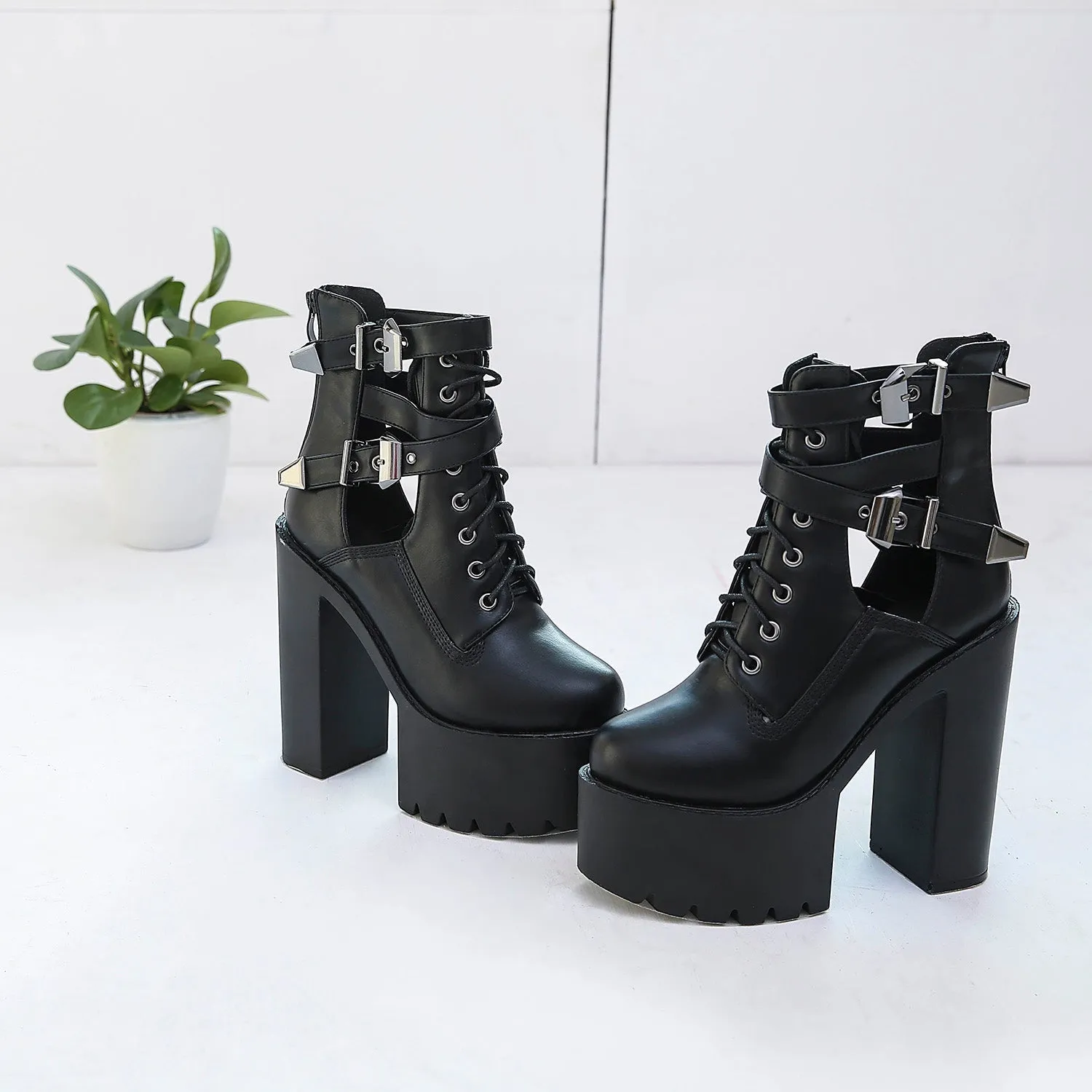 Genuine Leather High Heels Rock Style Boots / Alternative Thick Platform Boots