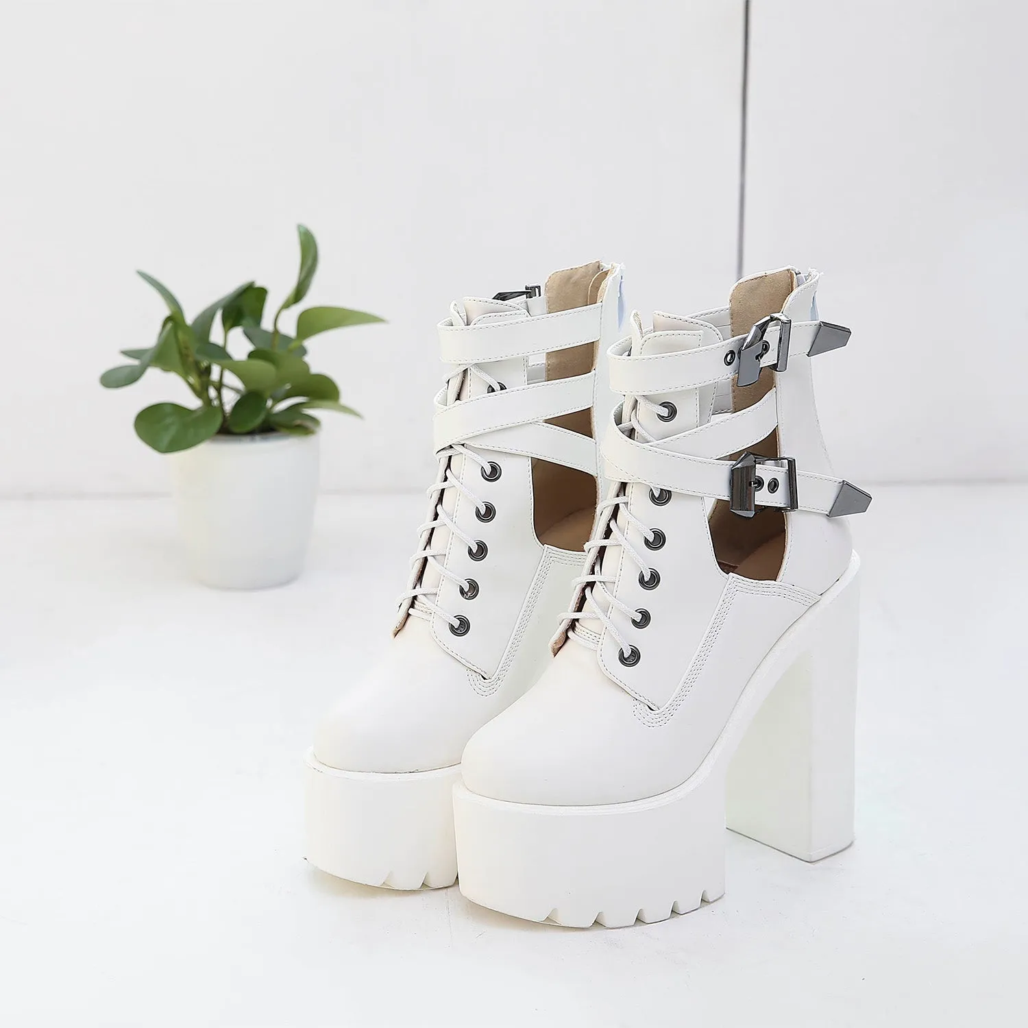 Genuine Leather High Heels Rock Style Boots / Alternative Thick Platform Boots