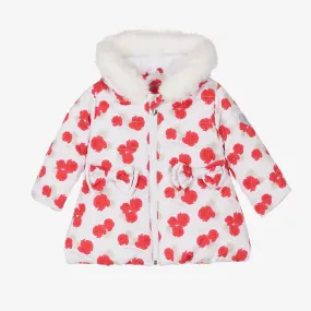 Girls White & Red Puffer Coat