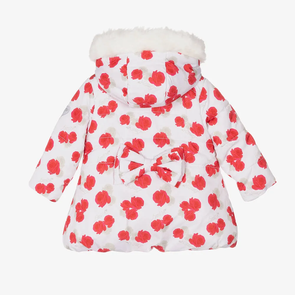 Girls White & Red Puffer Coat