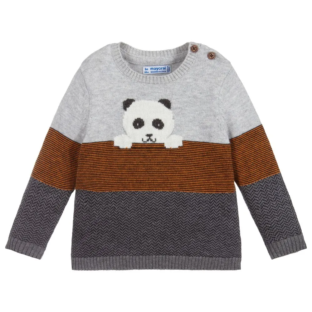 Grey Knitted Panda Sweater