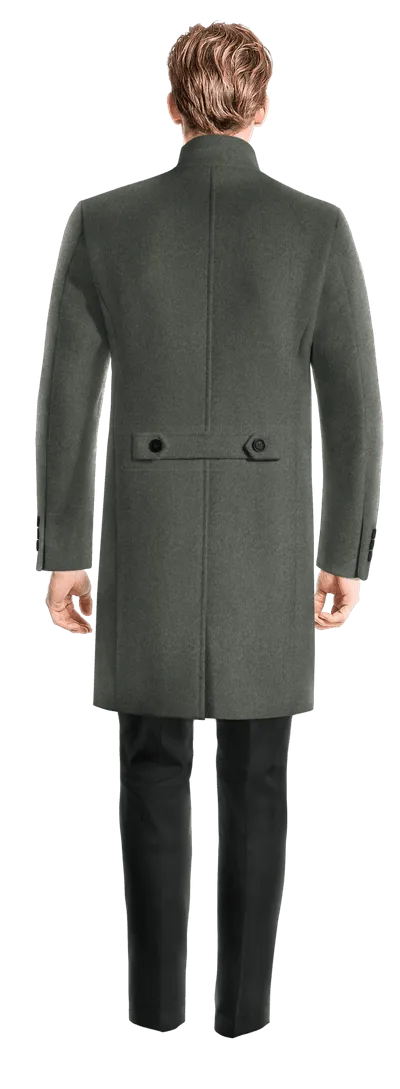 Grey Long Pure wool Funnel neck Coat