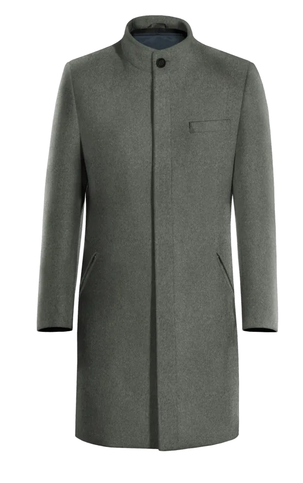 Grey Long Pure wool Funnel neck Coat