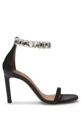 High-heeled sandals in nappa leather with rhinestone strap