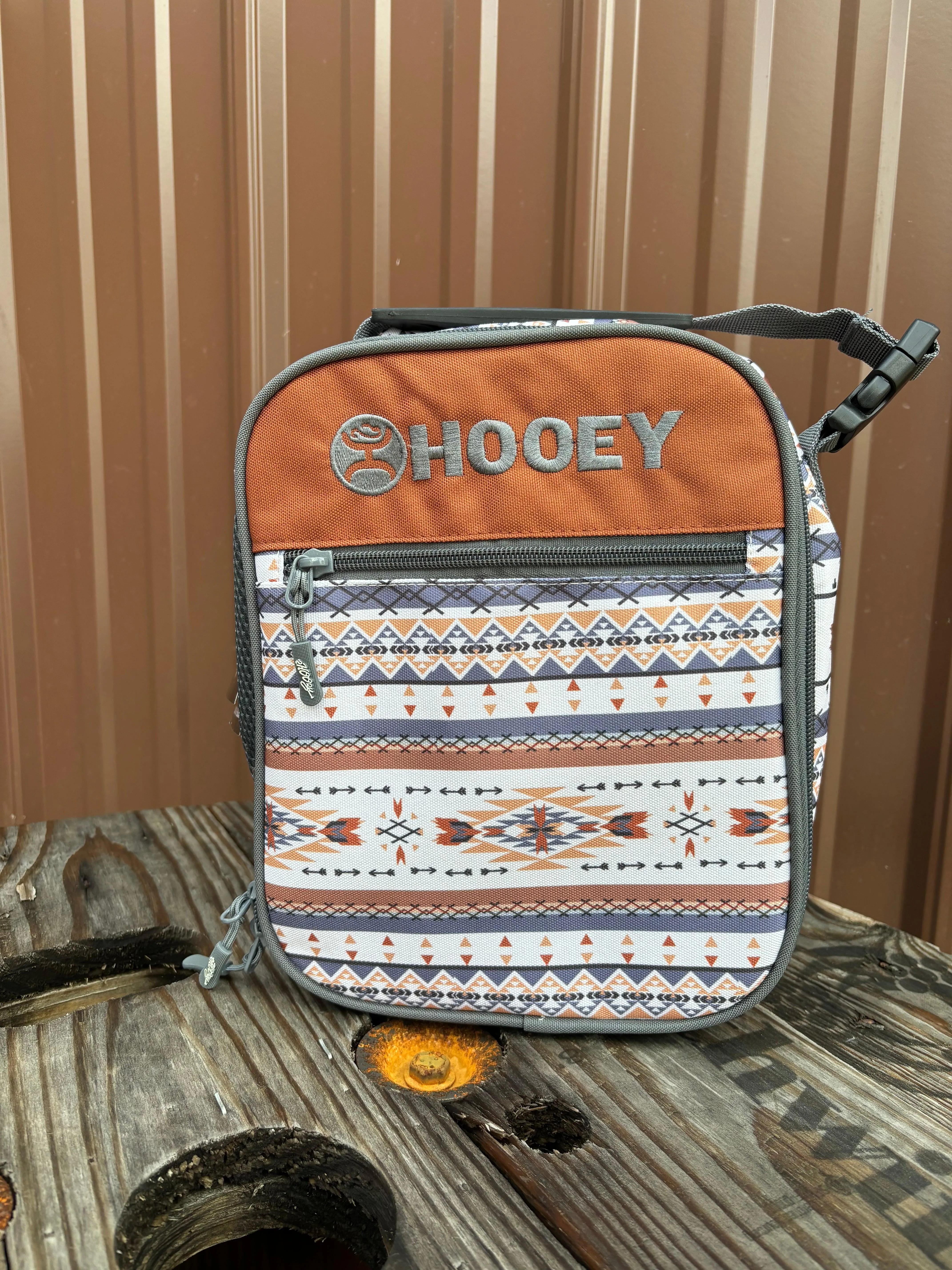 Hooey Cream & Rust Southwestern Aztec Print  Lunch Box HLB005-CRGY