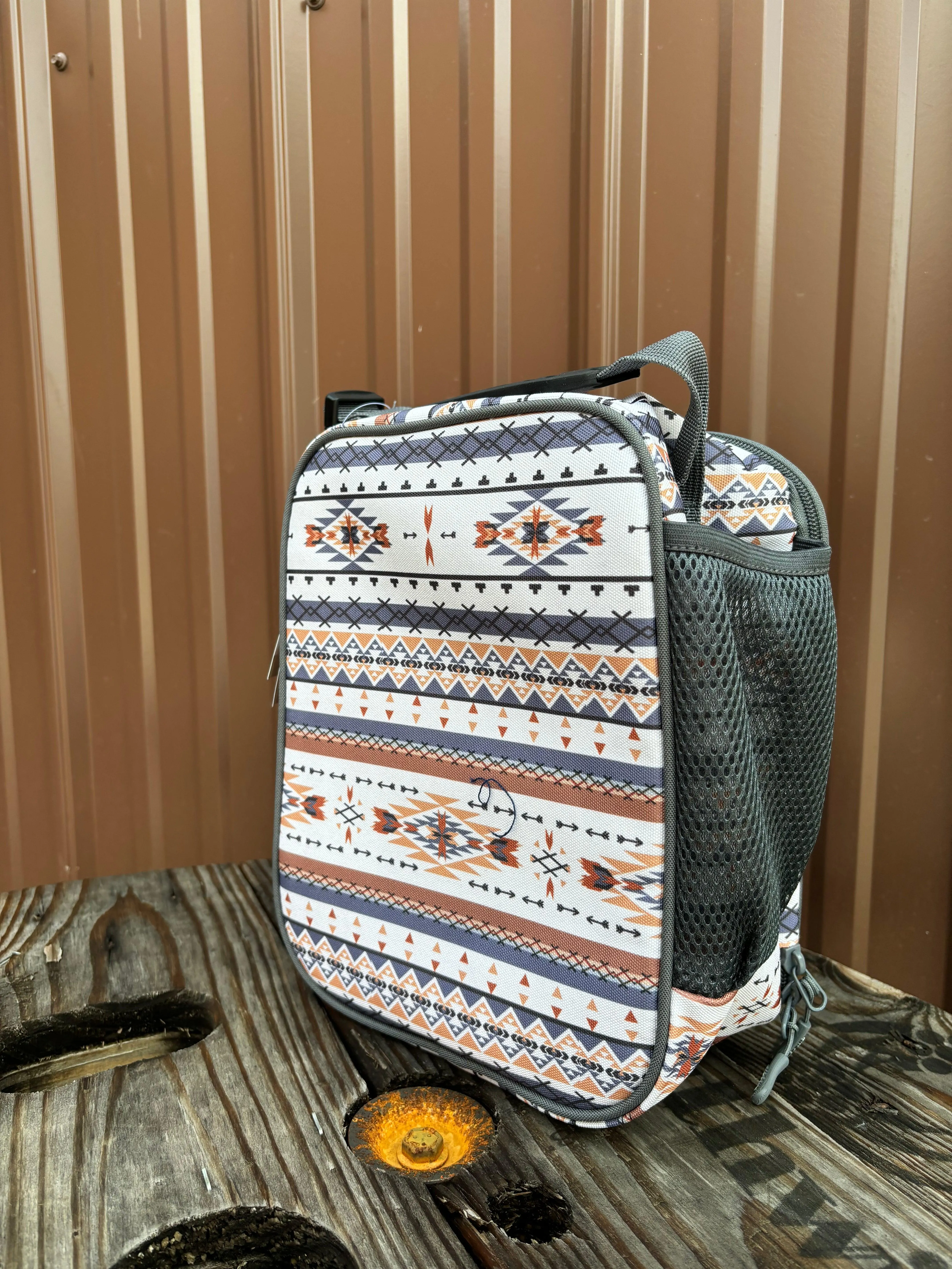 Hooey Cream & Rust Southwestern Aztec Print  Lunch Box HLB005-CRGY