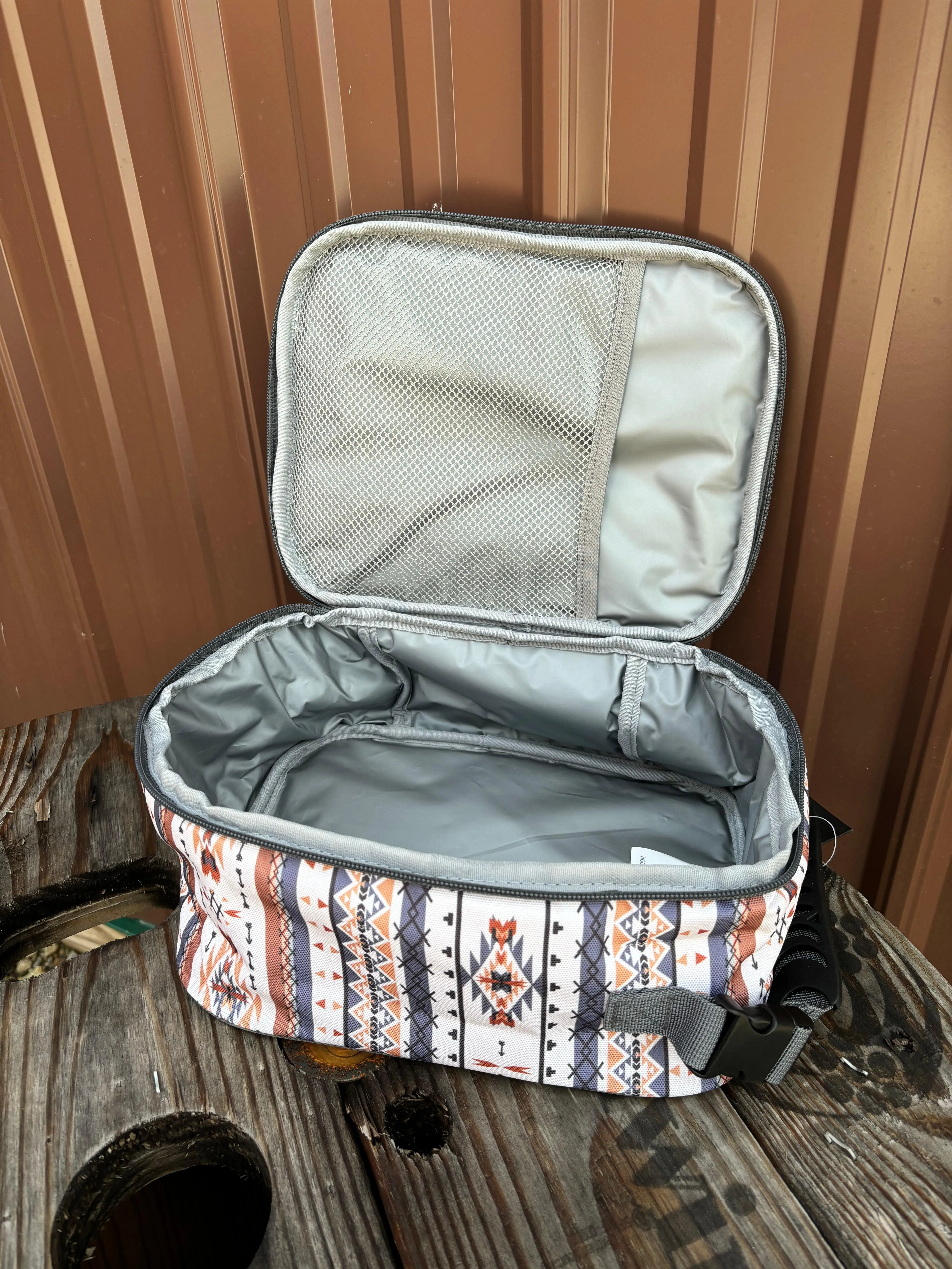 Hooey Cream & Rust Southwestern Aztec Print  Lunch Box HLB005-CRGY