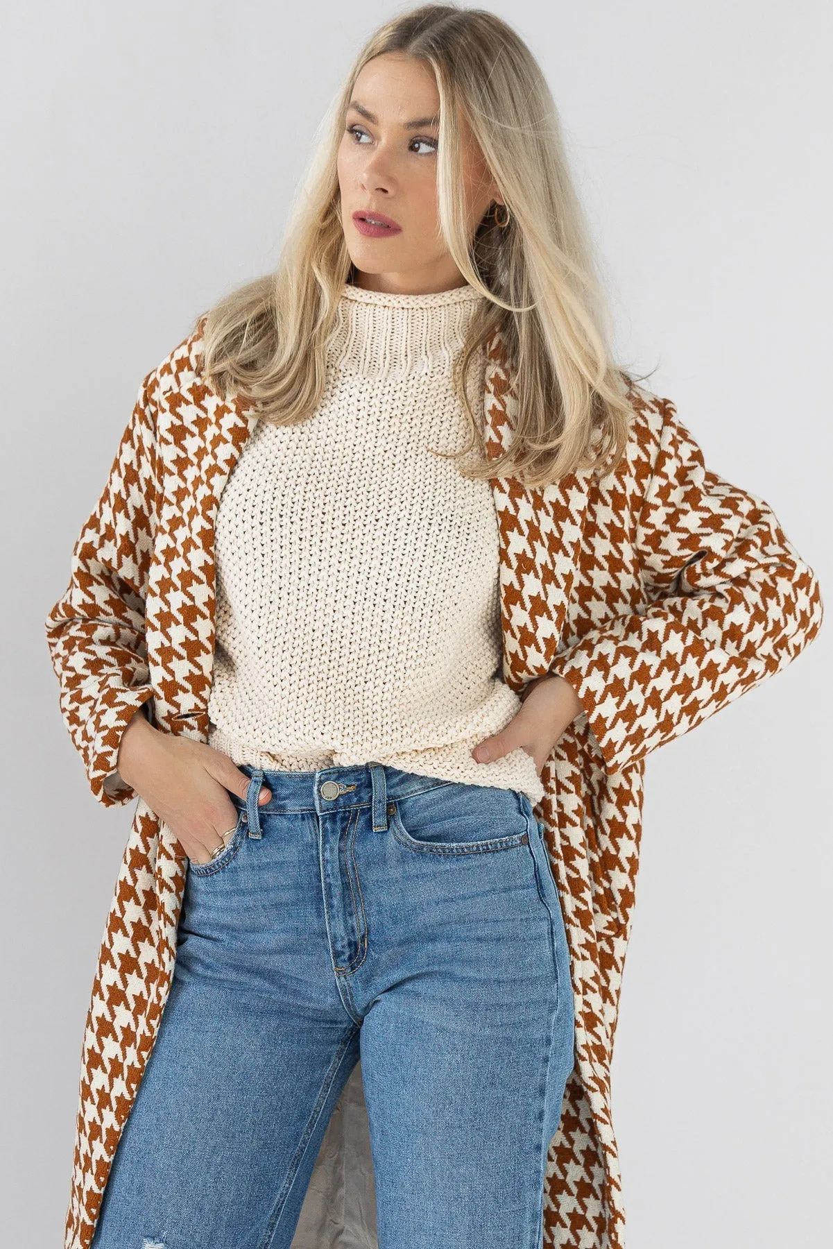 Houndstooth Hues Rust Button Coat - Final Sale