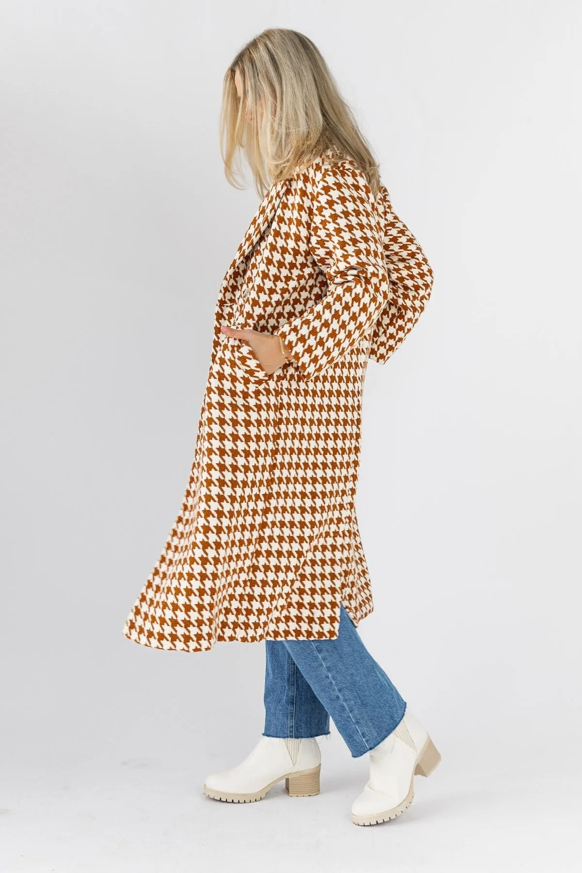 Houndstooth Hues Rust Button Coat - Final Sale