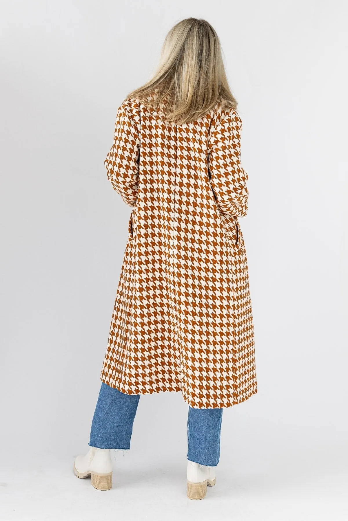 Houndstooth Hues Rust Button Coat - Final Sale