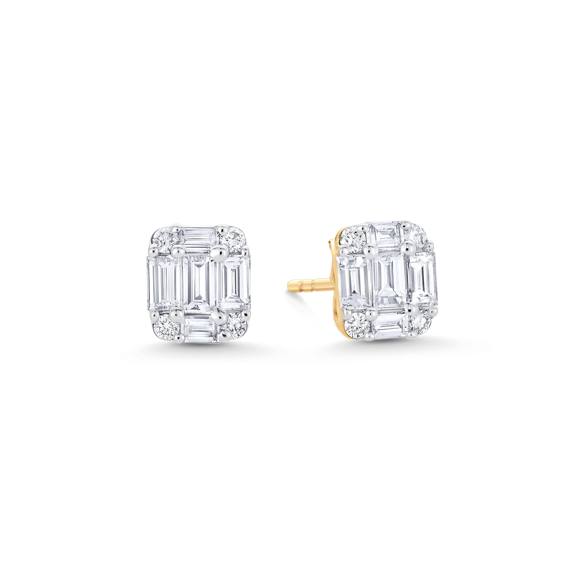 Illusion Emerald Cut Diamond Stud Earrings