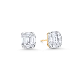 Illusion Emerald Cut Diamond Stud Earrings